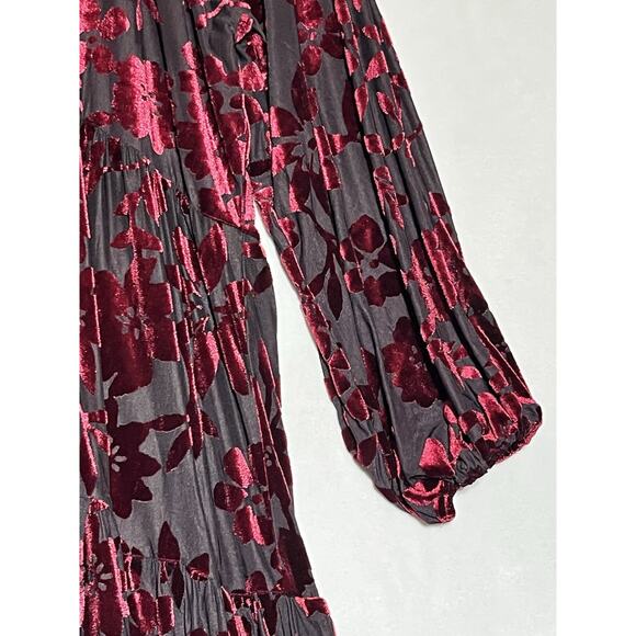 Taylor Velvet Floral Burnout A Line Dress 16 Whimsigoth Artsy Holiday Tiered - Picture 5 of 10